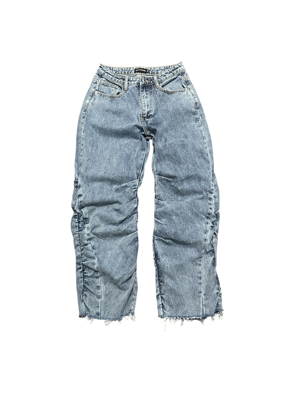 PrettyLittleThing Wide-Leg Crinkle Hem Jeans – Light Wash Denim.